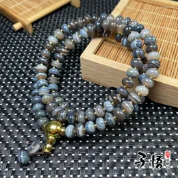 Strand Tibetan-Style Old Sugar Blue Qin Agate Abacus Beads 108-Piece Necklace Multi-Circle Hand Wrapped