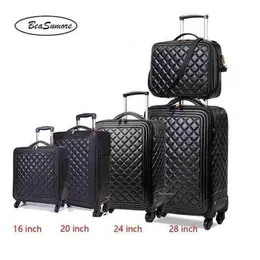 Beasumore Retro Pu Leather Rolling Luggage Sets Spinner Inch Women High Capacity Suitcase Wheels Men Cabin Trolley J220707273i
