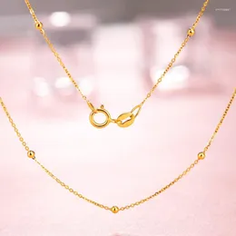 Chains Au750 18K Yellow Gold Jewelry Real Necklace For Women Female Rolo Bead Chain 2mm 40-45cm Gift