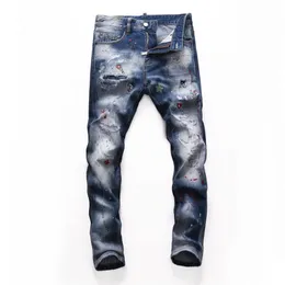 Tops Herren zerrissene Distressed-Jeans in Grau, Modedesigner, schmale Passform, gewaschene Motorrad-Denim-Hose, getäfelte Hip-Hop-Biker-Hose NJ822542