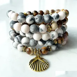 Beaded MG1390 NY DESIGN ZEBRA JASPER 108 MALA Armband Fashion Womens Yoga Spiritual Necklace Nce Energy Jewelry Drop Delive Dhgarden DH6VP