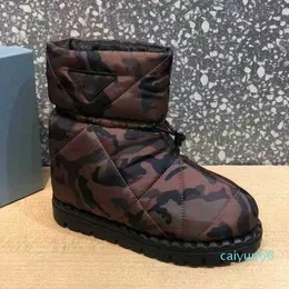 Boot Ankle Leather Waterproof Quilted Nylon Fashion Camouflage Winter