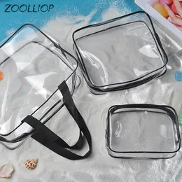 Bag arrangör Travel PVC Cosmetic Bags Women Transparent Clear Zipper Makeup Bags Organizer Bath Wash Make Up Tote Handväskor Fall 230909