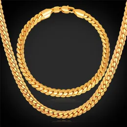 18Quot32quot Men Gold Chain 18K Real Gold Plated Wheat Chain Necklace Bracelet Hip Hop Jewelry Set1070667266F