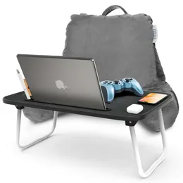 Reading Pillow Bonus Portable Lap Desk Stand for Laptop, Back Rest Pillow for Sitting in Bed, Shredded Memory Foam Bed Rest Pillow with Arms