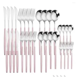 Louça conjuntos de talheres de cozinha de luxo conjunto rosa sier aço inoxidável 32 pcs faca garfo colher sobremesa talheres eco amigável gota entrega dh23d