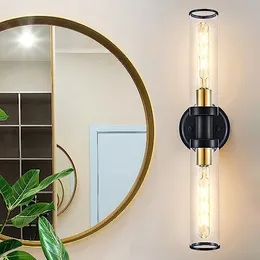 2-flammige Badezimmer-Waschtischleuchten mit klaren Glasschirmen und elegantem goldgebürstetem Messing, 21 3-Zoll-Vintage-Wandleuchten, Wandleuchte für Schlafzimmer