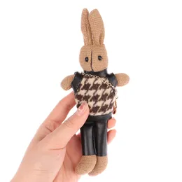 Plush Keychains Creative Houndstooth Fashion Bunny Doll Key Chain Cute Temperament Rabbit Woman Bag Pendant Gift Keychain Charms 230911