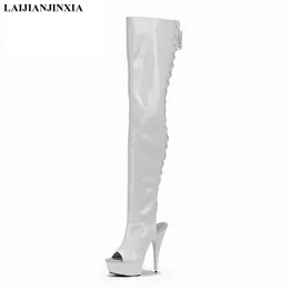 Stiefel LAIJIANJINXIA Sexy OvertheKnee Stiefel 15 cm Absatz Plattform Pole Dance Schuhe Abend Party Nachtclub Damen Moderne 230911