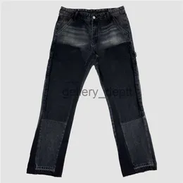 Mäns jeans Män tvättade svarta dekonstruerade jeans sju-fickig styling Winter Streetwear J230912
