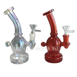 6,9-Zoll-Rauchwasserpfeifen aus fluoreszierendem, schillerndem Glas, Recycler-Dab-Rigs mit Inline-Perkolator für das Rauchen von Tabak, Farbe nach dem Zufallsprinzip, mit 14-mm-Glasschale mit männlichem Gelenk