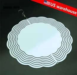 US Warehouse Sublimation Wind Spinner 20pcs Sublimat Metal Painting 10inch Blank Metal Ornament Double Sides Sublimated Blanks DIY Home Decoration Round and wheel