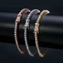 Mrożona biżuteria hurtowa skała Tide Hip-Hop z cyrkonem mikroendykowanym 3 mm łańcuchy tenisowe i bransoletki Idealne prezenty dla mężczyzn i kobiet