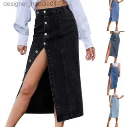 Kjolar kjolar festival outfit kvinnoklubbar bekväma denim knappväska skinkan lång fest kjol semester för kvinna 2023 faldas l230912