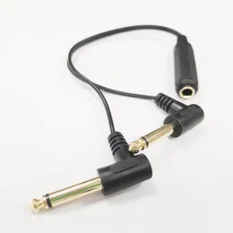 Golden Plated 6.35mm Stereo Female to Dual 90 Degree Angled 6.35MM MONO Male Plug Y Splitter Audio Cable 0.25M / 5PCS