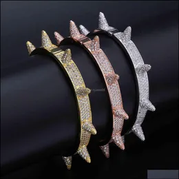 Bijoux de charme de luxe glacé Bling cubique Zircon Hip Hop or Rose Sier couleur Rivet Bracelets Spike bracelets cadeaux pour hommes femmes Dro193C
