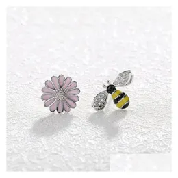 Stud Daisy Bee Colored Enamal 100% Real Solid 925 Sterling Sier Jewelry Earrings Wholesale Drop Delivery Dhgarden Dhh0M