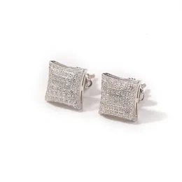 Stud 1Pair S925 Sterling Silver Sqaure örhängen AAA CZ Stone Paved Bling Ice Out Hip Hop for Women Män unisex smycken 230912