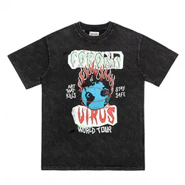 Galeriler Bölümü Harajuku 23SS Bahar Vintage Yıkanmış Mektuplar Basılı Sanat Dünya Tur Logosu Tişörtünü Öldüren Sanat Gevşek Büyük Boy Hip Hop Unisex Kısa Kollu Tees D7