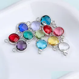 Charms Wholesale Diy Jewelry Double Hook Charms 925 Sier Plated 8Mm Round Crystal Birthstone Drop Delivery Dhace