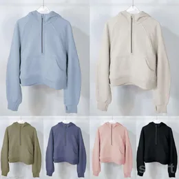 Lu Align Lu Scuba Long Yoga Women Sport Hoody Outfit Outdoor Athletic Hoodie Half Zip Hooded Pullover BodybuildingSweatshirts Girl完全に特大のファッション