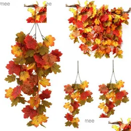 Decorative Flowers Wreaths Simated Maple Leaf Vine Wall Hanging Autumn Party Rattan Harvest Festival Halloween Decor Q230825 Drop Deli Dhuak