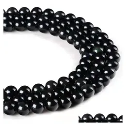 Pedras preciosas soltas homens jóias diy contas para pulseira fazendo redondo 4mm 6mm 8mm 10mm 12mm 14mm 16mm pedra natural obsidiana 5 str dhgarden dhrsg