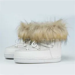 Boots Beige large fur collar space bright moon bread snow cotton free station design sample 230830