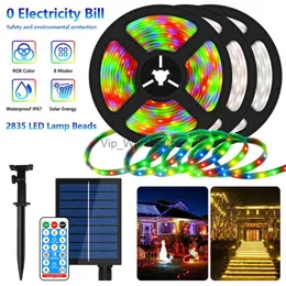 Tiras de LED 5M / 10M Solar LED Strip Light 8 Modos Corda de Natal Luzes de fadas coloridas ao ar livre IP67 Pátio à prova d'água Decoração de jardim Lâmpada solar HKD230912