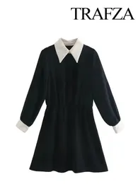 Vestidos casuais básicos trafza moda elegante preto curto para mulheres vestido vintage outono mulher manga longa mini 230912