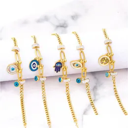 Charm Bracelets New Enamel Micro Pave Evil Eye Hand Charm Bracelet Stainless Steel Chain Jewelry For Women Gift Drop Delivery Dhiuz