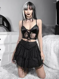 Skirts Gothic Women Skirt Fairy Grunge Aesthetic Mall Goth Lace Linen Mini 2000s E Girl Clothing Fluffy Ruffle Lace-Up