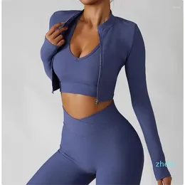 2023-yoga outfit träning gym push up sportswear jacka sport bh leggings 3 piece set kvinnors träningsdräkt röd blå ribbed kostym för fitness