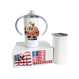 USA Warehouse KidsBaby Children's Toddlers Outdoor 12oz Straight White Sublimation Spill Proof Stainless Steel Stainles