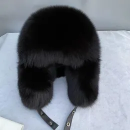 للجنسين الكامل مغطى القبعات الفور الثعلب الحقيقية الكاملة Pelt Fox Fur Russian Ushanka Hat Trapper Hat Hat Cap