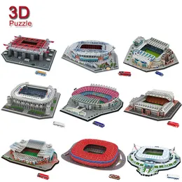3D DIY Puzzle 15 Styles World Football Stadium European Football Stadium Asmbled Building Model dziecięce zabawki edukacyjne