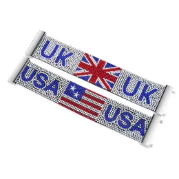Populaire américain National USA drapeau jour brillant cristal bijoux discothèque chanteur Hot Fix strass hommes Bracelet Hip Hop bracelet femmes manchette bracelet UK Union drapeaux