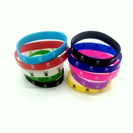 Gelé nya 100 st brev tryck elastiska skl gelésile armband trendig gummi elasticitet armband blandade färger bred kvalitet gåva dropp dh20d