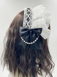 ヘアアクセサリー lace ribbon head dress black depend lace ribbon