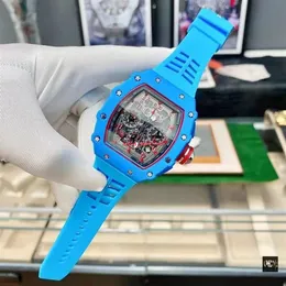 Pełne funkcjonalne męskie zegarki Automatyczne zegarki czarny niebieski kolor Luminous kalendarz 43 mm pokrętło Silicoen Pasek Zegarek KIS237C