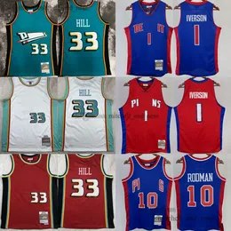 Stitch 1998-99 Basketball 33 Grant Hill Jersey Retro Red 1 Allen Iverson Blue 1998-99 Dennis Rodman Jerseys Classic