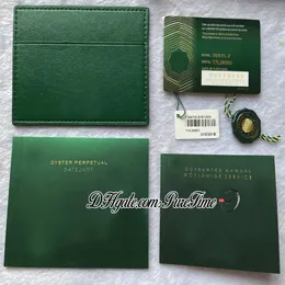 2022 Green No Boxes Custom Made Rollie NFC Garantikort med anti-Forgery Crown and Fluorescerande etikett Gift Samma Serial Tag Manual274w