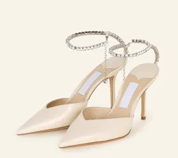 Shoes SAEDA 100mm sandal luxury designer high heel Satin suede leather pointy toe sexy heels Crystal Embellishment Ankle Strap wedding dress women