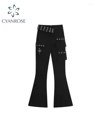 Pantaloni da donna neri Cargo Flare Y2k Retro High Street Fashion Streetwear Pantaloni larghi in vita Harajuku Goth Gamba larga