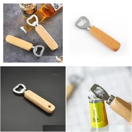 Openers Wooden Handle Bottle Opener Portable Beer Bar Kitchen Party Tools Drop Delivery Home Garden Dining Ot94A