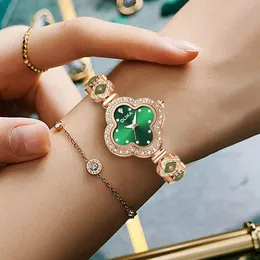 Holdone четыре листа травы халцедон ювелирный браслет модные женские ночные светящиеся водонепроницаемые высококачественные кварцевые часы
