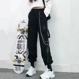 Kobiety Pants Women Cargo 2023 Harem Fashion Punk Pockets Jogger Spodery z łańcuchem Y2K Harajuku Elastics High Waist Streetwear