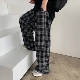 Womens Two Piece Pants Zoki Autumn Women Plaid Pants Casual Overize Loose Wide Leg Byxa Retro Teens Harajuku Black Hip Hop All Match Streetwear 3XL 230912