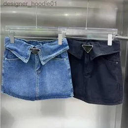 Kjolar sommar kvinnor kort kjol klassisk pd triangel broderad denim kjol lyx designer klänning party stil hög midje klänning l230912