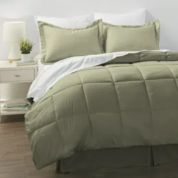 Simply Soft Solid Sage 8-teiliges Bett in einer Tasche, Kalifornien, 90 g/m² Mikrofaser-Bettdecken-Set mit Laken, Kissenbezügen, Kissenbezügen und Bettrock